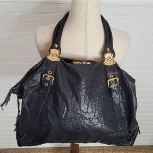[Miu Miu] PRADA Black Leather Satchel Handbag Purse